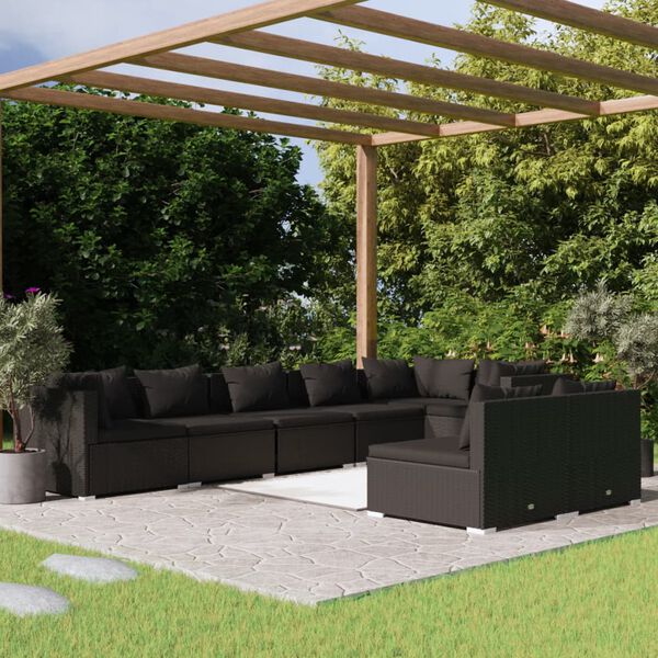 vidaXL Garden Lounge Set Black PE rattan, powder-coated steel, plastic
