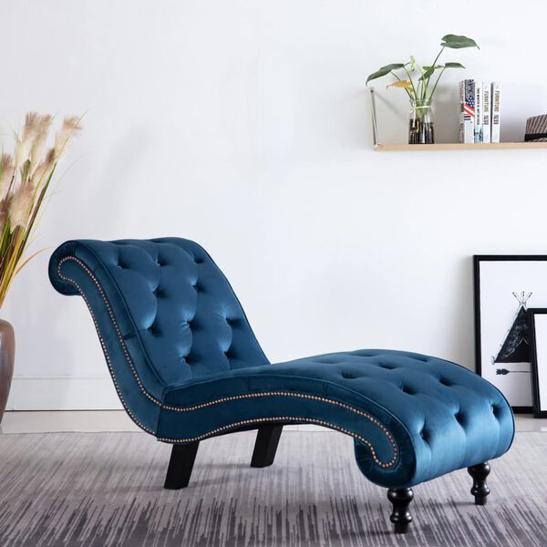 vidaXL Chaise Lounge Blue Polyester Velvet Standard Ergonomic