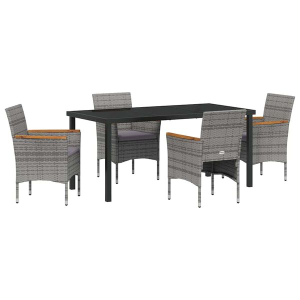 vidaXL Garden Dining Set with Cushion 5 pcs Grey Poly Rattan