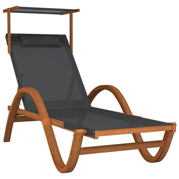 vidaXL Sun Lounger Grey Solid poplar wood Single Adjustable Armrests