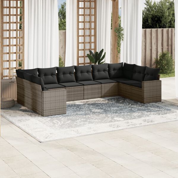 vidaXL Garden Sofa Set Grey PE rattan, powder-coated steel, polyester fabric