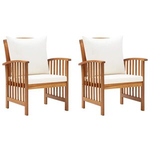 vidaXL Garden Chair Set of 2 Cream White (Cushions) Solid Acacia wood