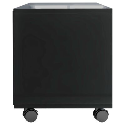 vidaXL TV Stand with Castors High Gloss Black 35.4"x13.8"x13.8" Engineered Wood