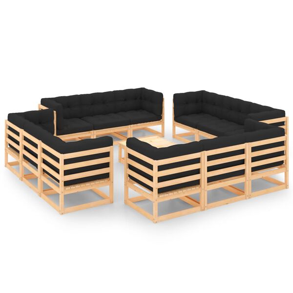 vidaXL Garden Lounge Set Natural Pine, Anthracite Cushions