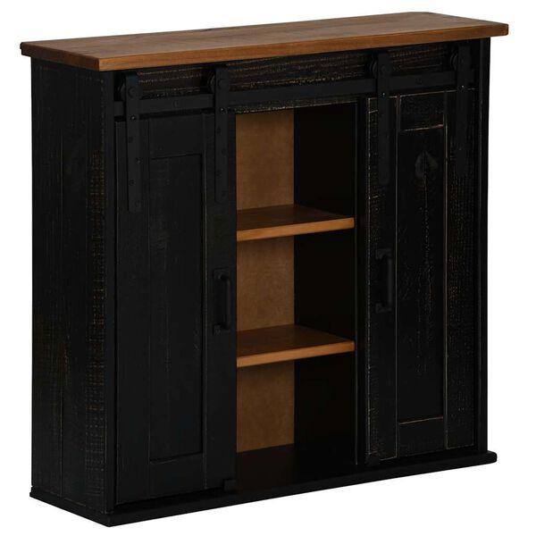 vidaXL Hanging Cabinet Black Solid Pine Wood, Metal Medium