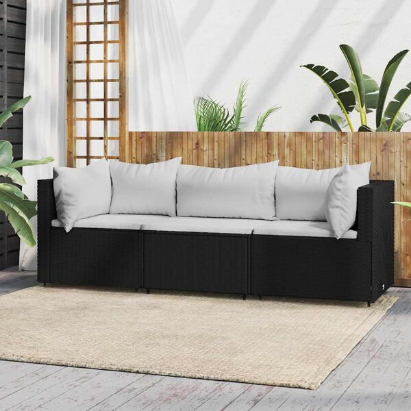 vidaXL Patio Lounge Set Black frame with white cushions