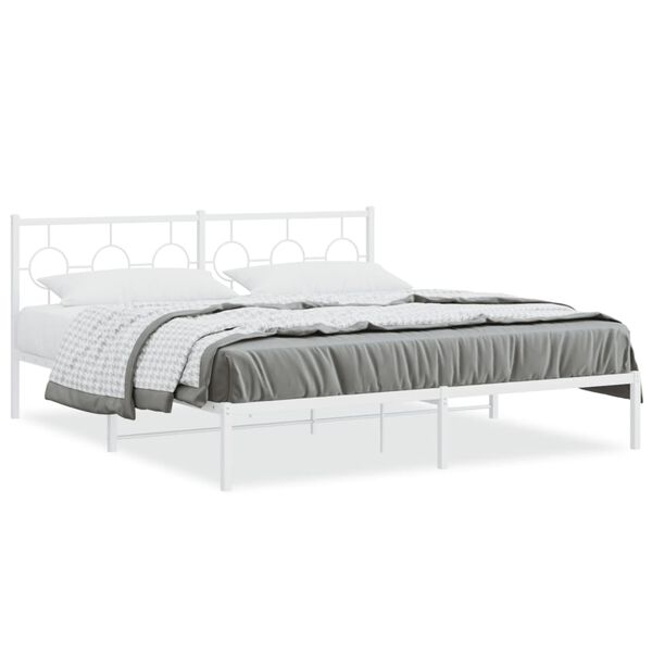vidaXL Bed Frame White Powder-coated steel 72 x 84 in Bed Frame