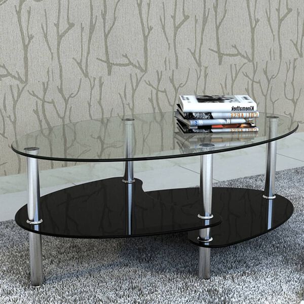 vidaXL Coffee Table Black Tempered glass, Metal Medium Stylish Design