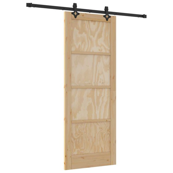 vidaXL Sliding Door Natural and Black 30.71 x 79.53 in Solid Pine Wood