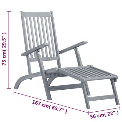 vidaXL Patio Deck Chair with Footrest Gray Wash Solid Acacia Wood