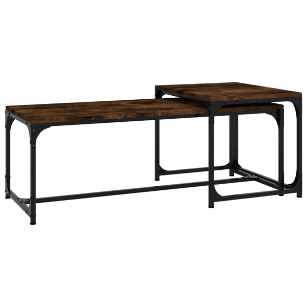 vidaXL Coffee Table Smoked Oak Engineered Wood, Steel Set of Two