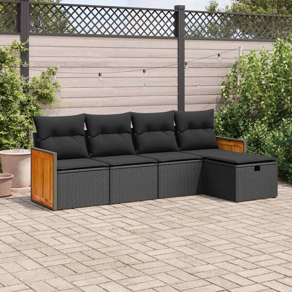 vidaXL Garden Sofa Set Black PE rattan 5-piece set Adjustable Feet