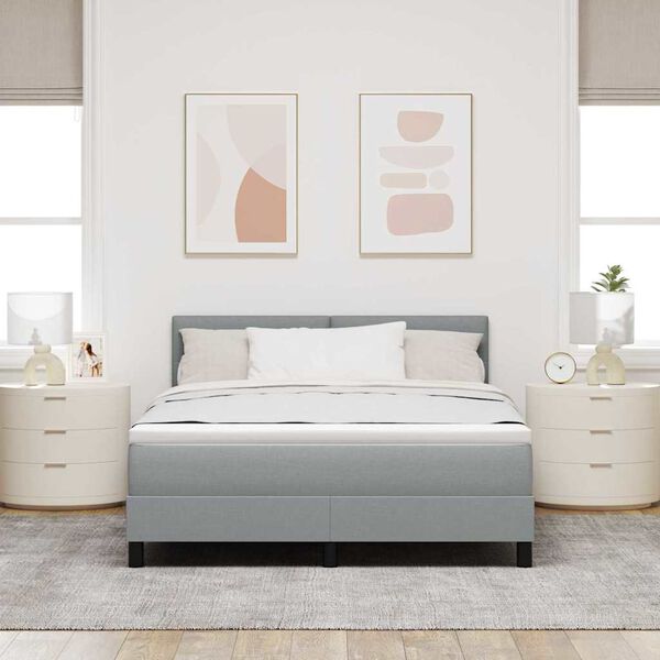 vidaXL Box Spring Bed with Mattress Light gray 55.1" x 74.8" fabric