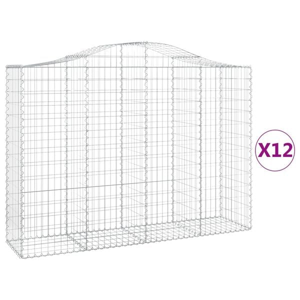 vidaXL Gabion Basket Set of 12 Silver Galvanized Steel Large