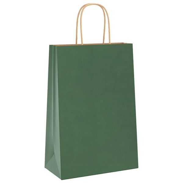 vidaXL Paper Bags 250 pcs with Handles Green 21x11x31 cm