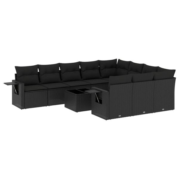 vidaXL Garden Sofa Set Black PE rattan, powder-coated steel, tempered glass