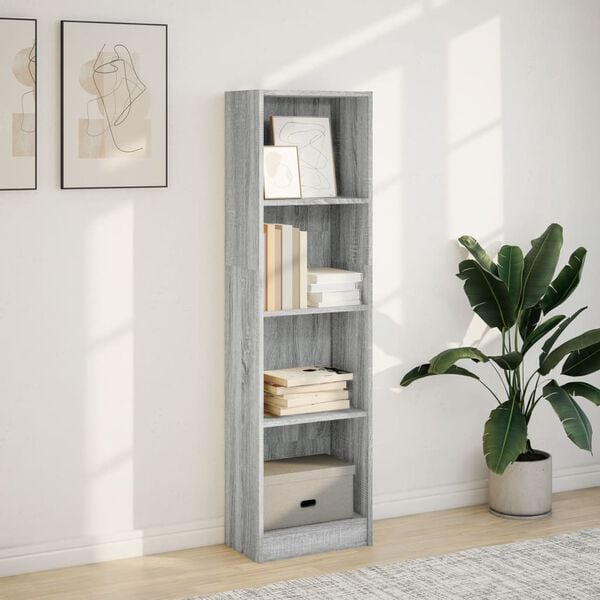 vidaXL Bookcase Grey Sonoma Engineered Wood Tall Bookcase Rectangular
