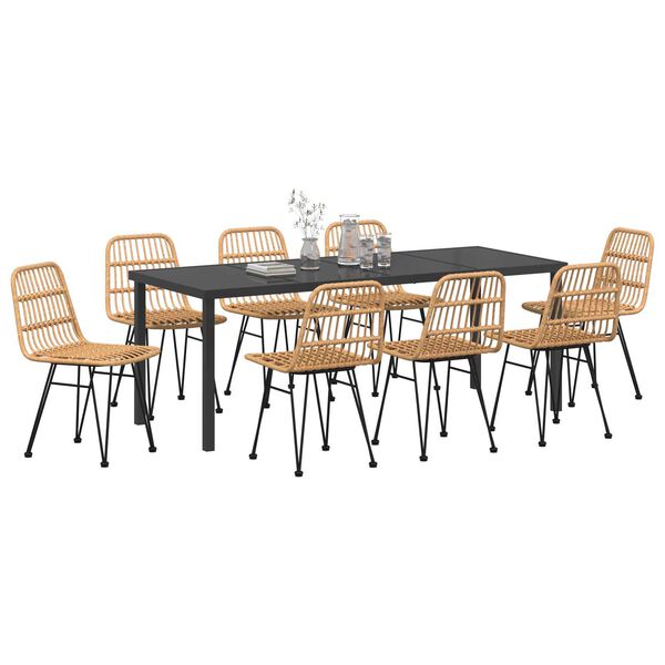 vidaXL Garden Dining Set 9 pcs Brown Powder-Coated Steel