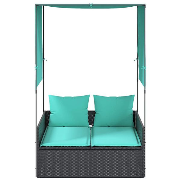 vidaXL Patio Double Sun Lounger Black PE rattan, powder-coated steel