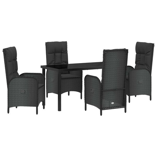vidaXL Garden Dining Set with Cushion 5 pcs Black Poly Rattan