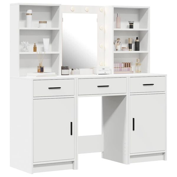 vidaXL Dressing Table Set with Drawer 3 pcs White Engineered wood