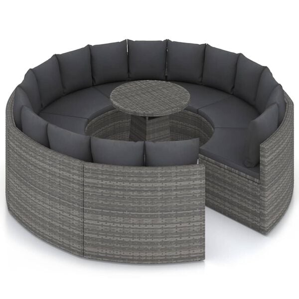 vidaXL 9 Piece Patio Sofa Set with Cushions Poly Rattan Gray