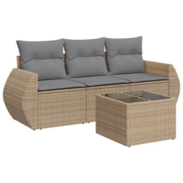 vidaXL 4 Piece Patio Sofa Set with Cushions Beige Poly Rattan