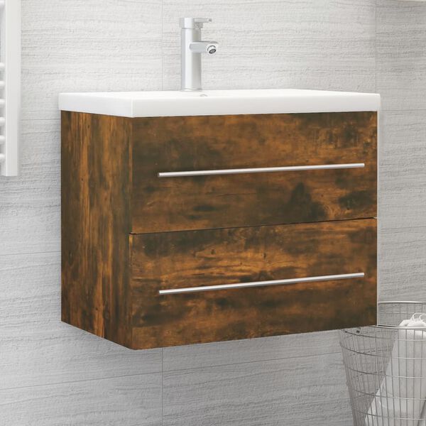 vidaXL Sink Cabinet Smoked Oak Engineered Wood Medium Bathroom Cabinet