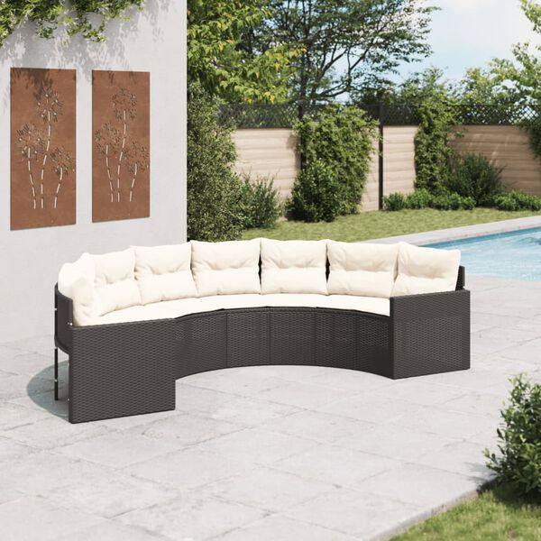 vidaXL Patio Sofa Black, Cream White PE rattan, Powder-coated steel Large