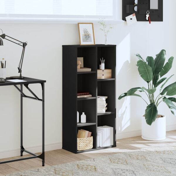 vidaXL Bookcase Black Engineered wood Medium Bookcase Rectangular