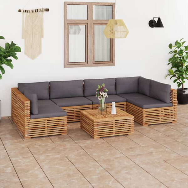 vidaXL 7 Piece Patio Lounge Set with Dark Gray Cushion Solid Teak Wood