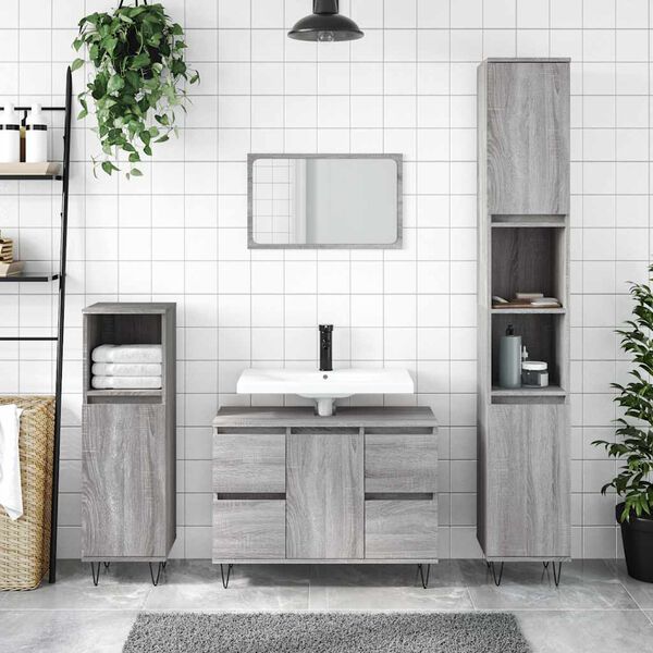 vidaXL Bathroom Cabinet Grey Sonoma Engineered wood, iron Medium