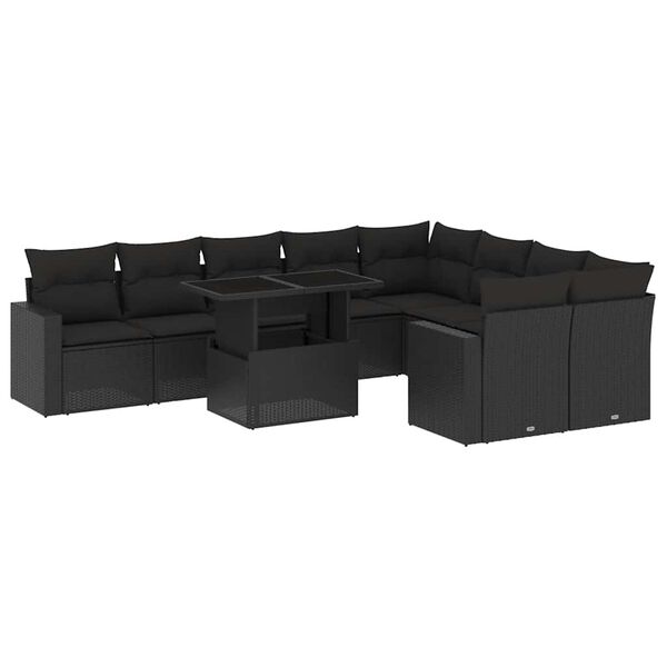 vidaXL Garden Sofa Set Black PE rattan, powder-coated steel, tempered glass