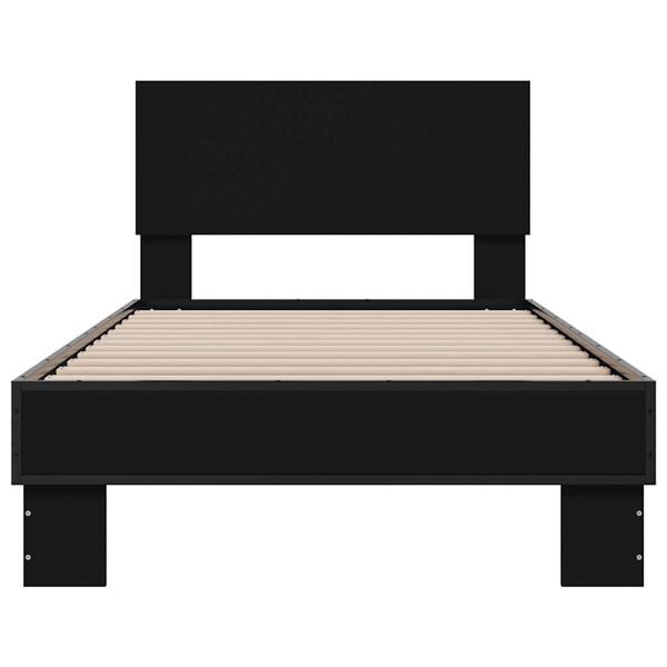 vidaXL Bed Frame Black Engineered Wood, Metal Small Twin Bed Frame