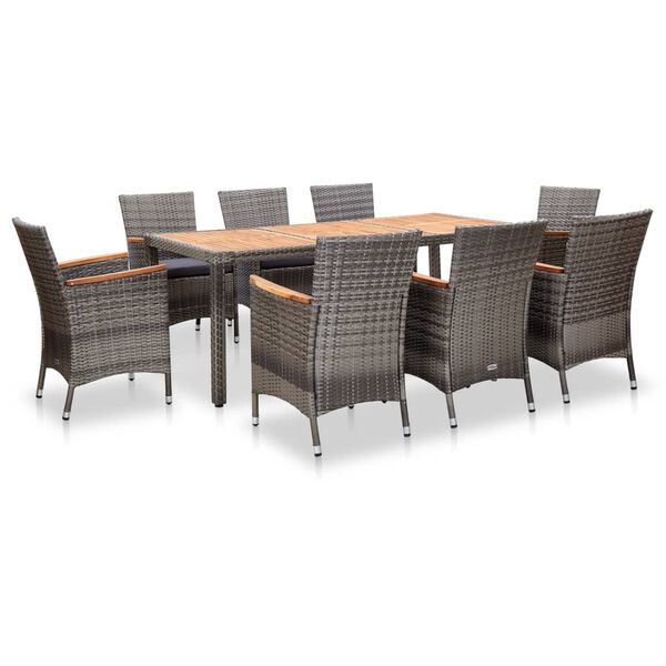 vidaXL Garden Dining Set Rattan Grey Poly Rattan 9 Piece Set Seats Many