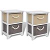 vidaXL Bedside Cabinet Set of 2 White, Beige, Grey Paulownia wood, MDF