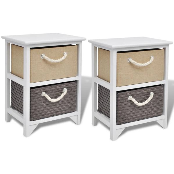 vidaXL Bedside Cabinet Set of 2 White, Beige, Grey Paulownia wood, MDF