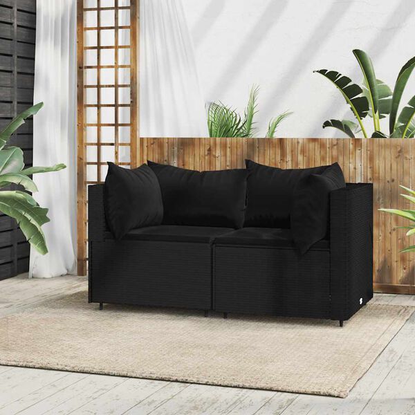 vidaXL Patio Corner Sofa Black PE rattan Standard Adjustable Feet