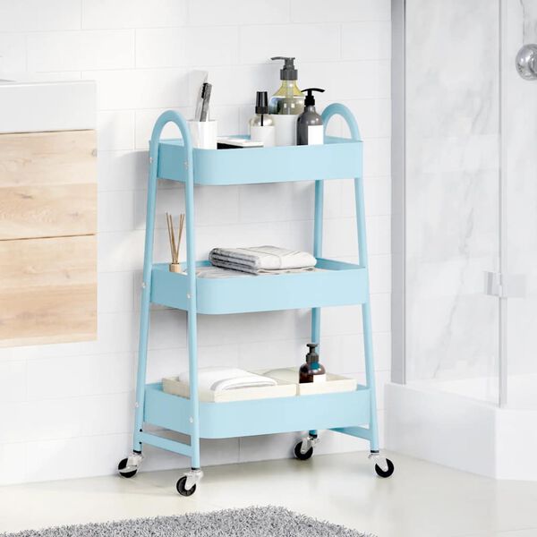 vidaXL Storage Trolley 3-Tier Blue 16.5x16.3x30.3" Steel