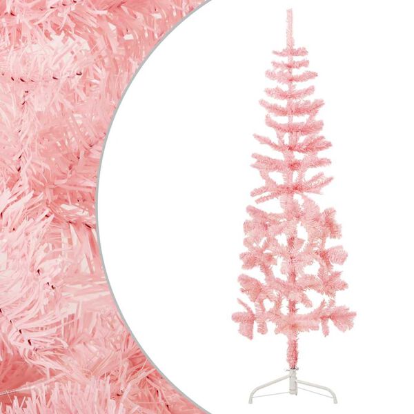 vidaXL Slim Artificial Half Christmas Tree Pink PVC, Steel Slim