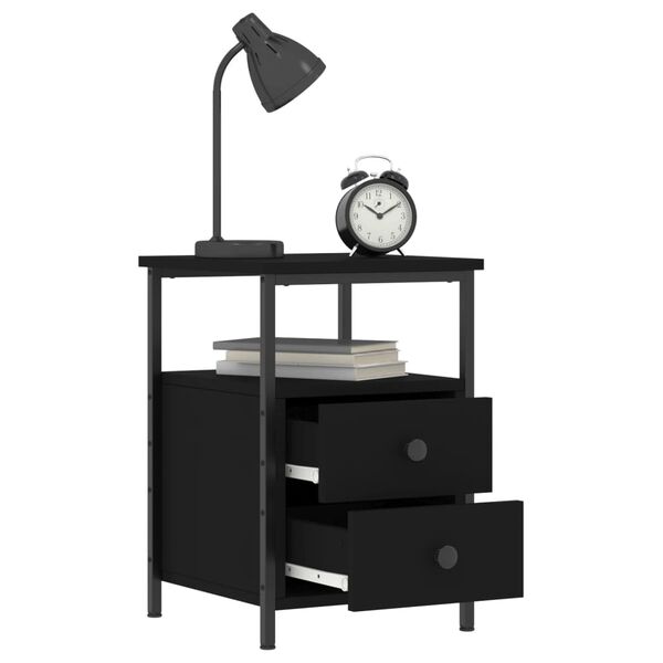 vidaXL Bedside Cabinet Black Engineered Wood, Iron Small Adjustable Feet