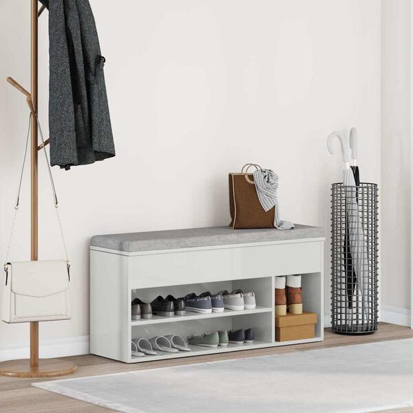 vidaXL Shoe Bench High gloss white Engineered wood Standard Shoe Bench