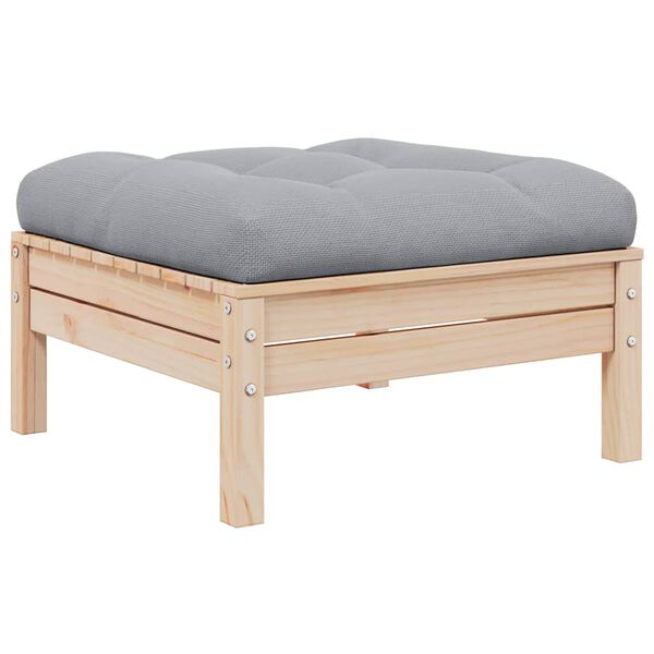 vidaXL Garden Footstool Gray and Natural Wood Solid Pine Wood and Polyester