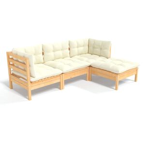 vidaXL Garden Lounge Set Cream Solid pine wood, fabric (100% polyester)