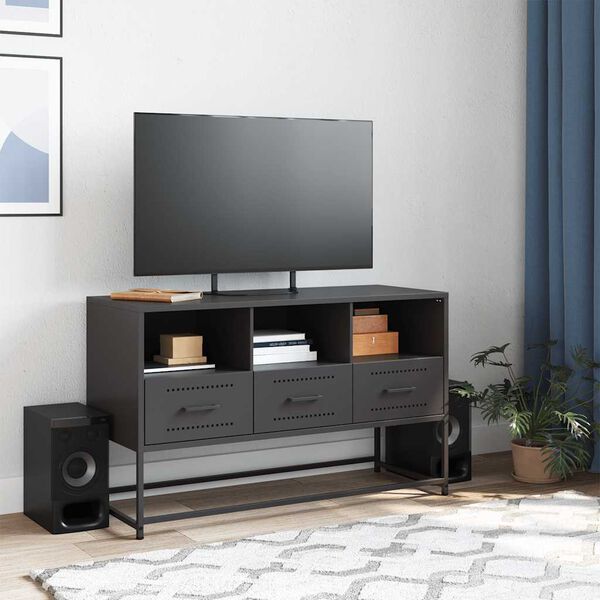 vidaXL TV Cabinet Black Steel Medium TV Cabinet Rectangular