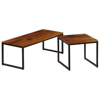 vidaXL Coffee Table Set 2 Pieces Solid Sheesham Wood and Steel
