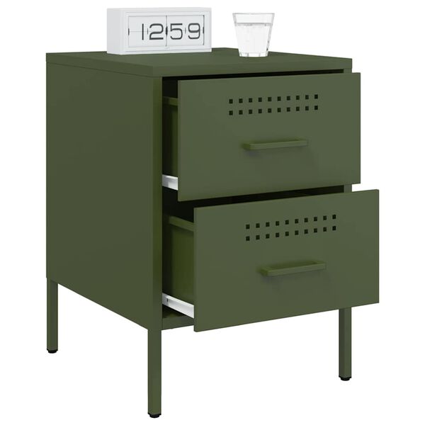 vidaXL Bedside Cabinet Set of 2 Olive green Steel Medium Storage