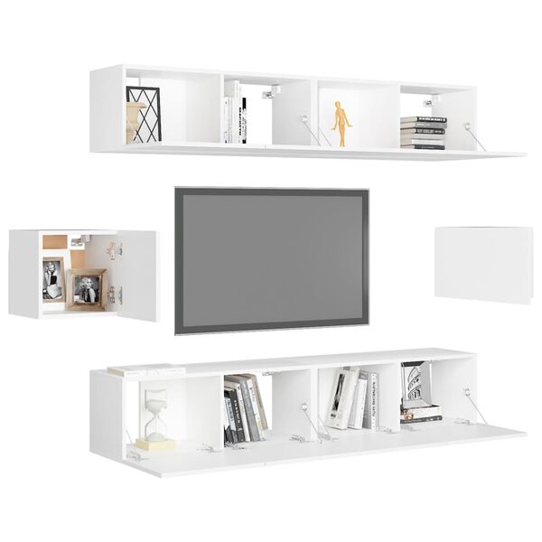 vidaXL TV Cabinet Set Set of 6 White Engineered wood Medium
