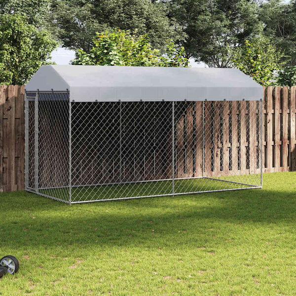 vidaXL Dog Kennel Grey Galvanized steel and polyethylene Large
