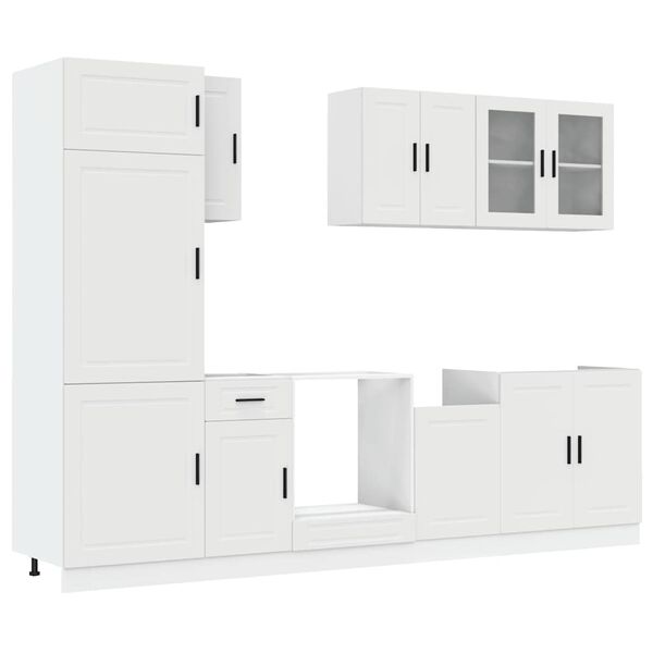 vidaXL Kitchen Cabinet Set White Engineered wood and glass 8-Piece